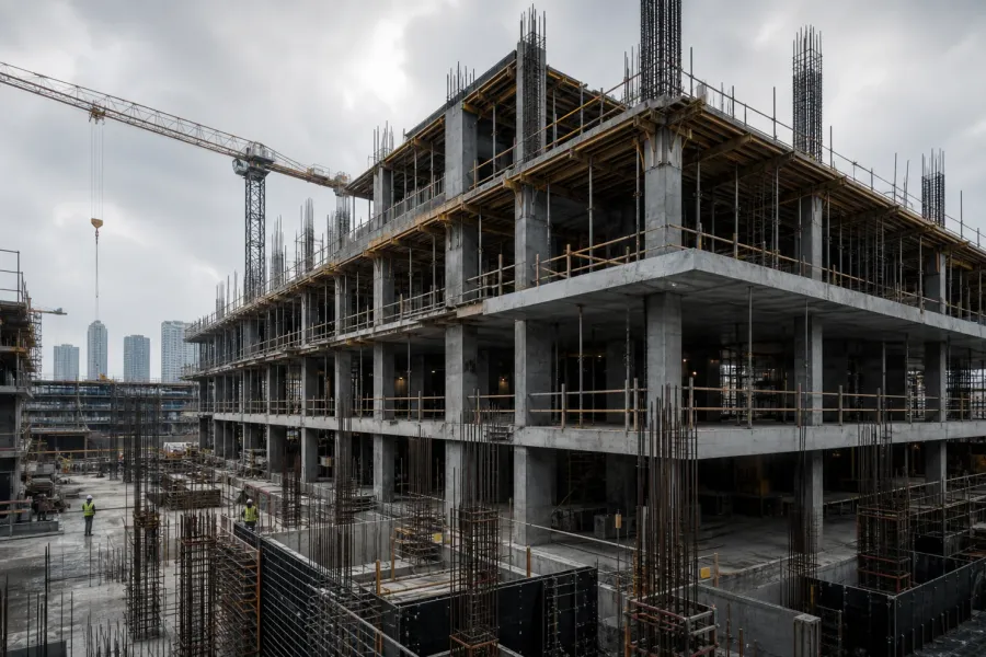 فريق هندسي يتابع جودة تنفيذ مشروع إنشائي حديث